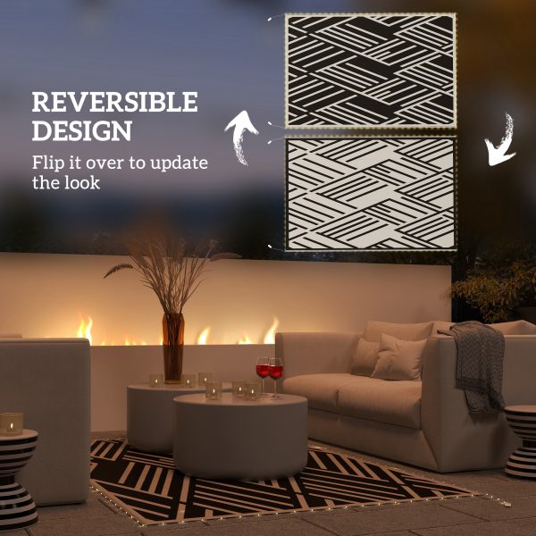 Outsunny Reversible Outdoor Rug with LED String Lights, Black and Coffee - Image 8