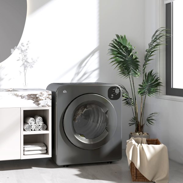 HOMCOM 6kg Vented Tumble Dryer with 7 Dry Programmers for Small Spaces Grey - Image 2
