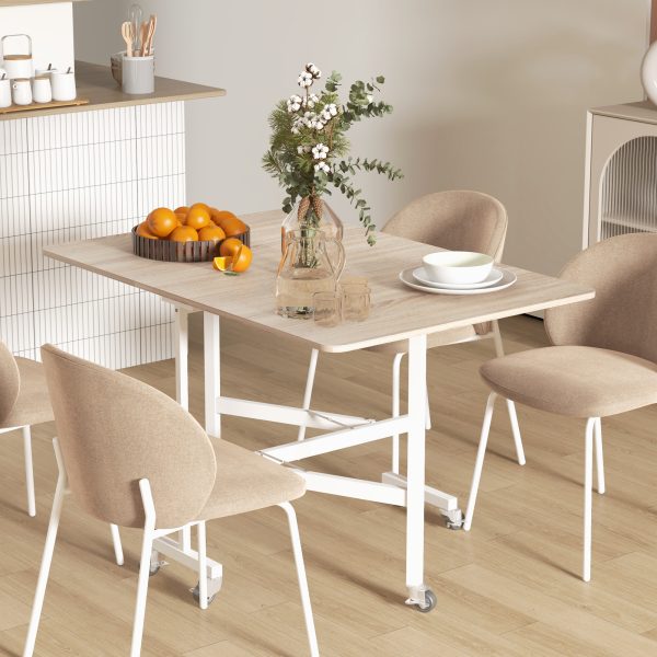 HOMCOM Drop Leaf Table with Wheels Folding Dining Table for Small Spaces, Nature - Image 2