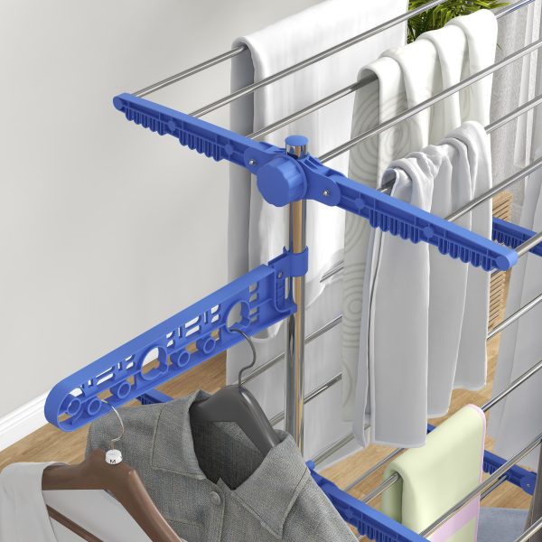 HOMCOM 3-Tier Large Clothes Airer Stainless Steel Clothes Drying Rack Blue - Image 8
