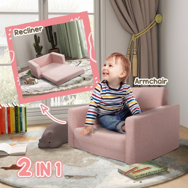 AIYAPLAY 2 in 1 Kids Chair Recliner with Washable Cushion, Cover, Pink - Image 3