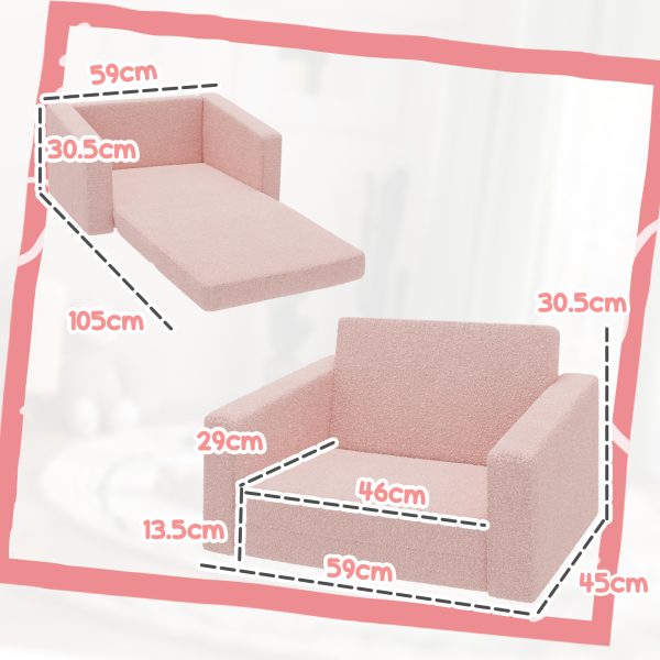 AIYAPLAY 2 in 1 Kids Chair Recliner with Washable Cushion, Cover, Pink - Image 5