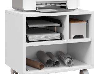 HOMCOM Printer Stand with Storage Printer Cart on Wheels for Home Office White