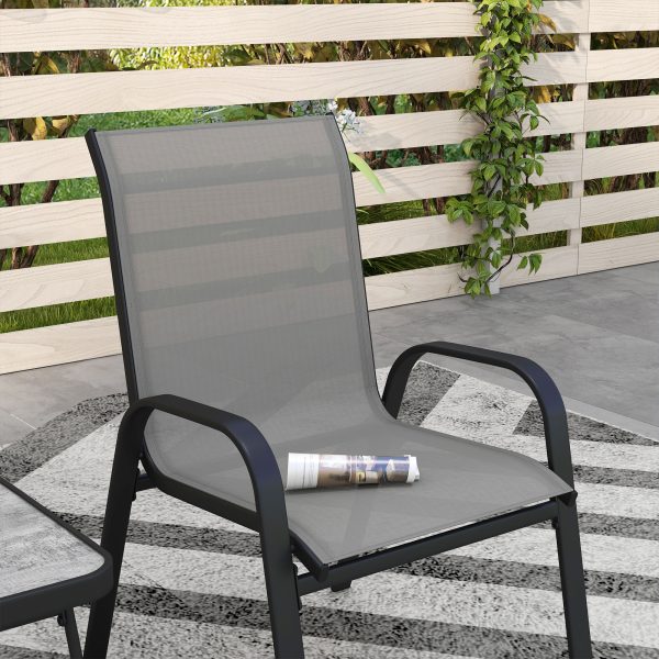 Outsunny 3PCs Bistro Set with Breathable Mesh Fabric Stackable Chairs Light Grey - Image 2