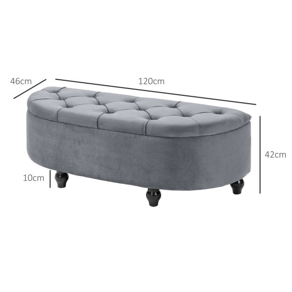 HOMCOM Semi-Circle Storage Ottoman Bench Tufted Upholstered Accent Footrest - Image 5