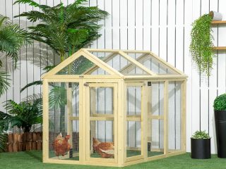PawHut Chicken Run, Wooden Chicken Coop w/ Combinable Design-Natural Wood Finish