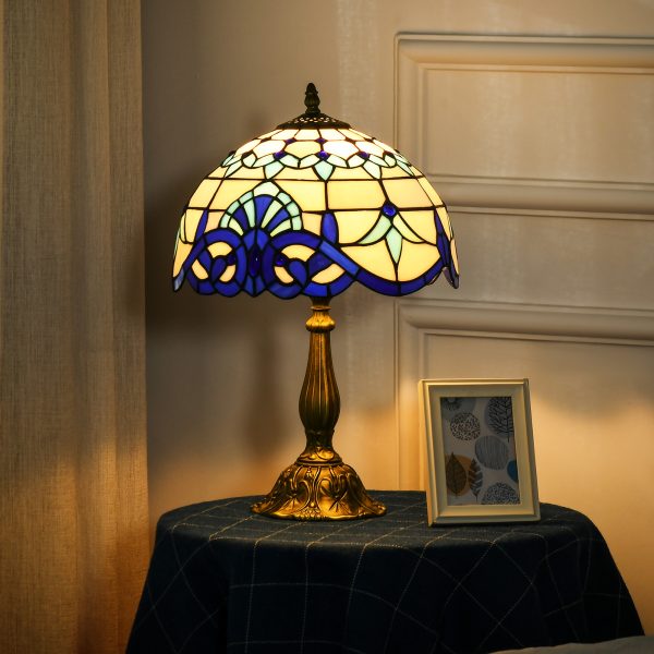 HOMCOM Stained Glass Table Lamp, for Bedroom Bedside, Bulb not Included - Image 2