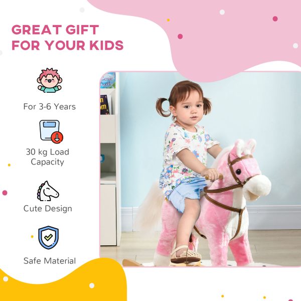 HOMCOM Wooden Ride on Horse, Ride on Pony Gift for Kids 3-6 Years, Pink - Image 4