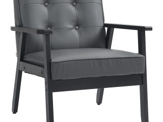 HOMCOM Accent Chair PU Leather Armchair with Armrests for Living Room Grey