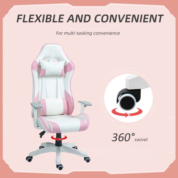 HOMCOM Gaming Chair for Adults Faux Leather Computer Chair w/ 3D Armrests Pink - Image 7