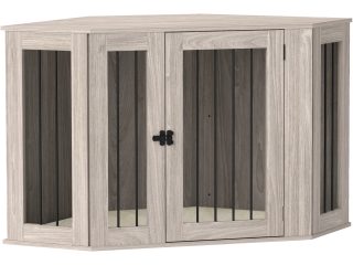 PawHut Dog Crate Furniture for Large Dogs w/ Cushion, Door - Walnut Brown