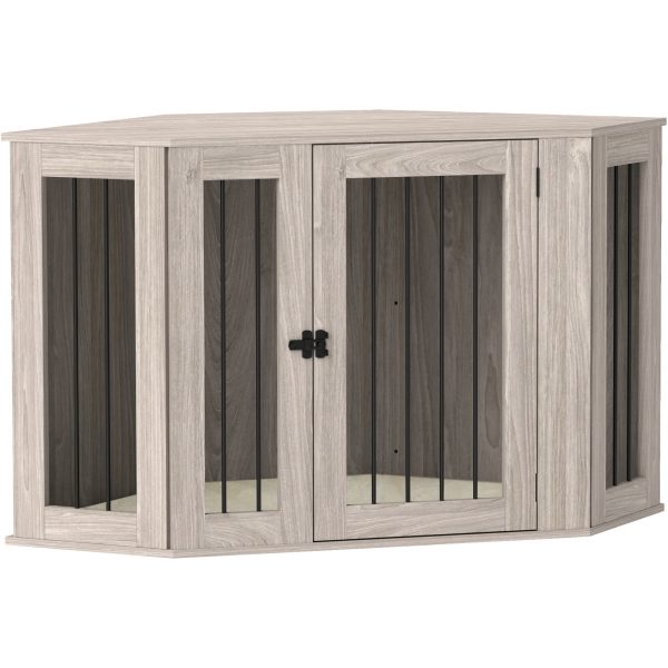 PawHut Dog Crate Furniture for Large Dogs w/ Cushion, Door - Walnut Brown