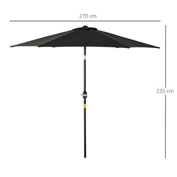 Outsunny Patio Umbrella Parasol Sun Shade Garden Aluminium Black 2.7M - Image 5