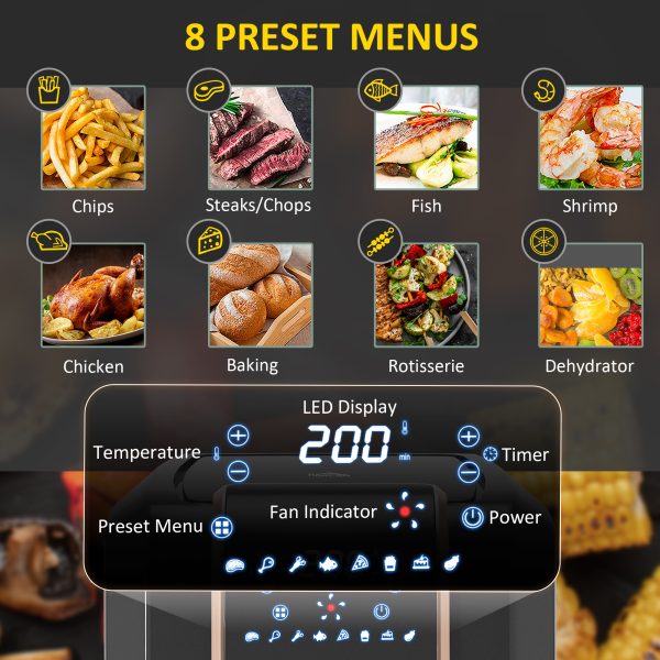 HOMCOM Air Fryer 1700W 6.5L with Digital Display Timer for Low Fat Cooking - Image 3