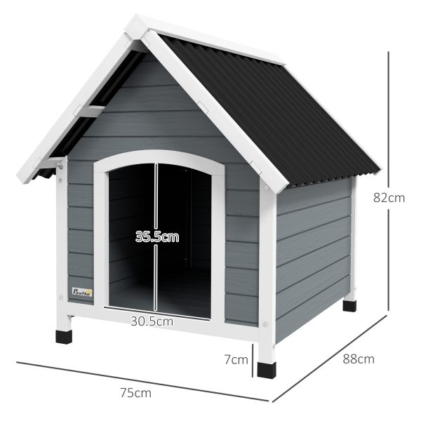 PawHut Dog Kennel Outdoor Dog House w/ Removable Floor, for Medium Dogs - Grey - Image 4