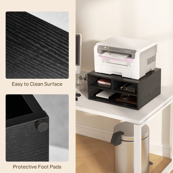 HOMCOM Desktop Printer Stand with 3 Open Compartments, Desk Organiser, Black - Image 6