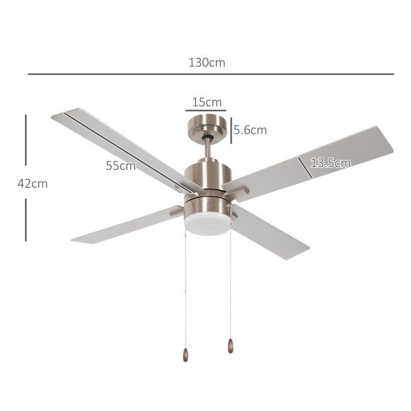 HOMCOM Mounting Reversible Ceiling Fan with Light, Pull-chain, Silver & Natural - Image 5