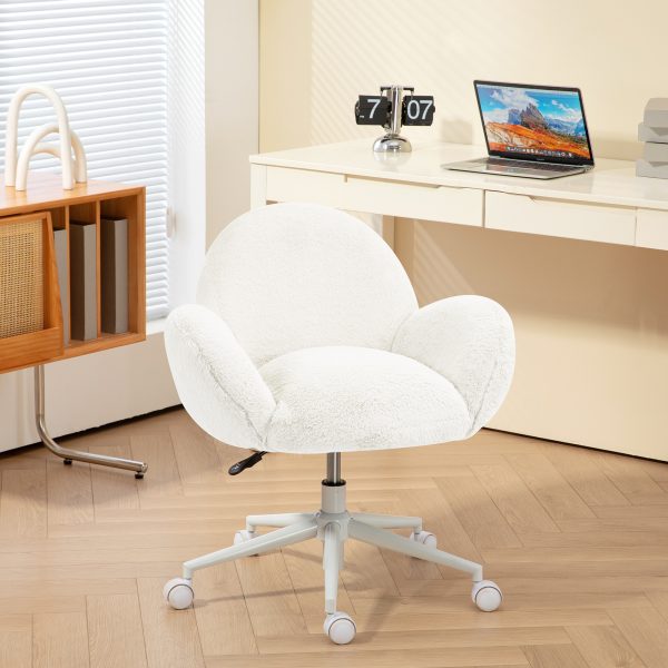 HOMCOM Fluffy Leisure Chair Office Chair with Backrest Wheels Cream White - Image 7