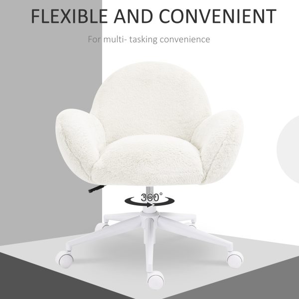 HOMCOM Fluffy Leisure Chair Office Chair with Backrest Wheels Cream White - Image 5