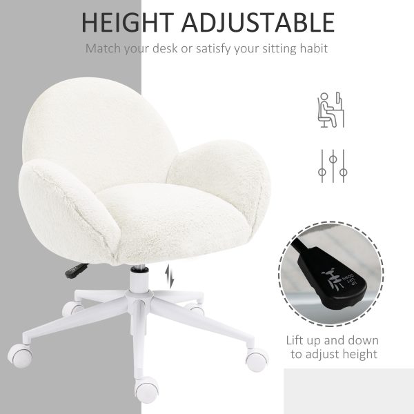 HOMCOM Fluffy Leisure Chair Office Chair with Backrest Wheels Cream White - Image 4