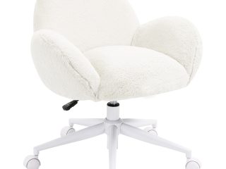 HOMCOM Fluffy Leisure Chair Office Chair with Backrest Wheels Cream White