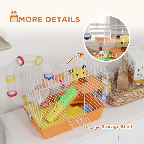 PawHut Hamster Cage, 3 Tiers Gerbil Cage for Dwarf Hamsters with Tubes, Ladder - Image 6