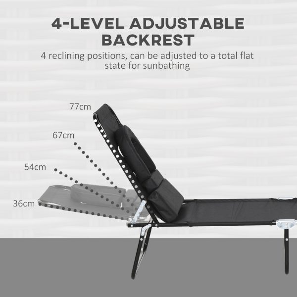 Outsunny Folding Sun Lounger Set of 2 Reclining Chair with Reading Hole Black - Image 4