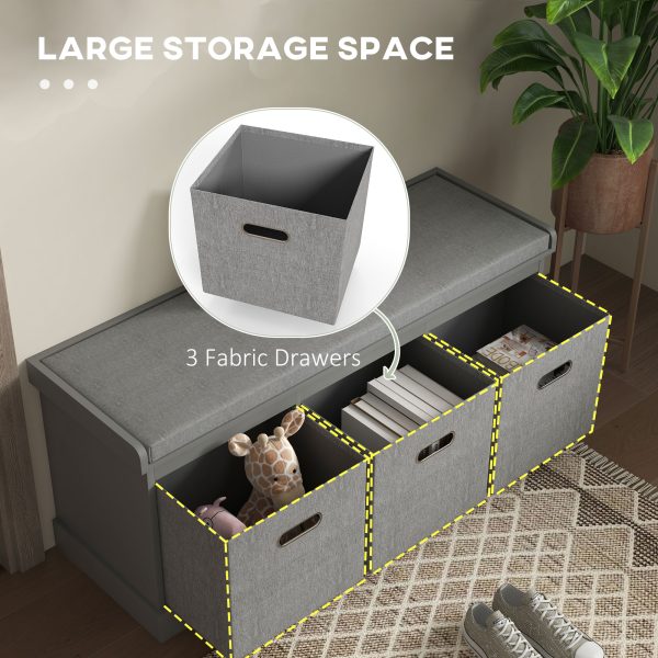 HOMCOM Shoe Bench with Cushioned Seat, 3 Fabric Drawers for Entryway Hallway - Image 7