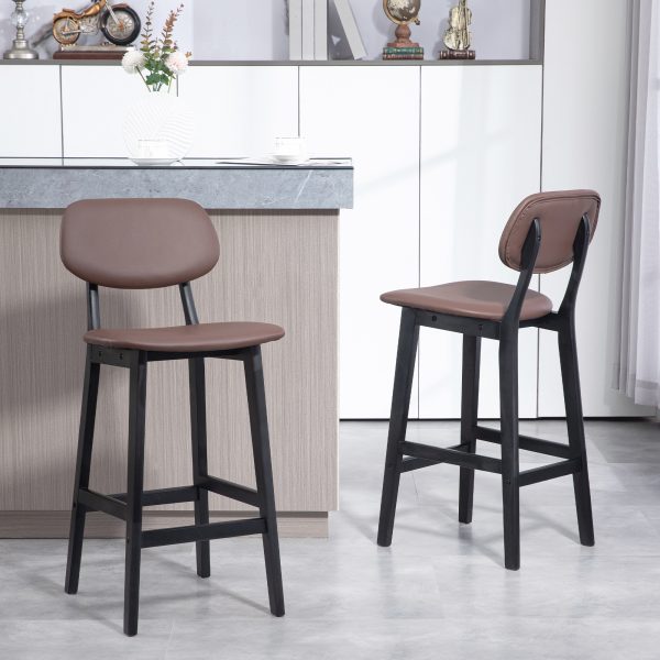 HOMCOM Breakfast Bar stools Set of 2 with PU Leather Cover, Wood Legs, Brown - Image 2