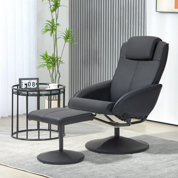 HOMCOM Swivel Armchair with Footstool and Adjustable Backrest Black - Image 2