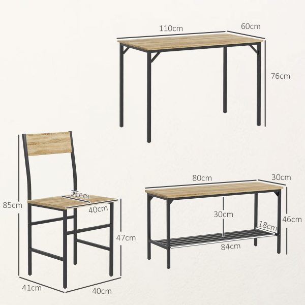 HOMCOM Dining Table and Chairs Set of 4 with 2 Chairs Bench for Kitchen Natural - Image 3