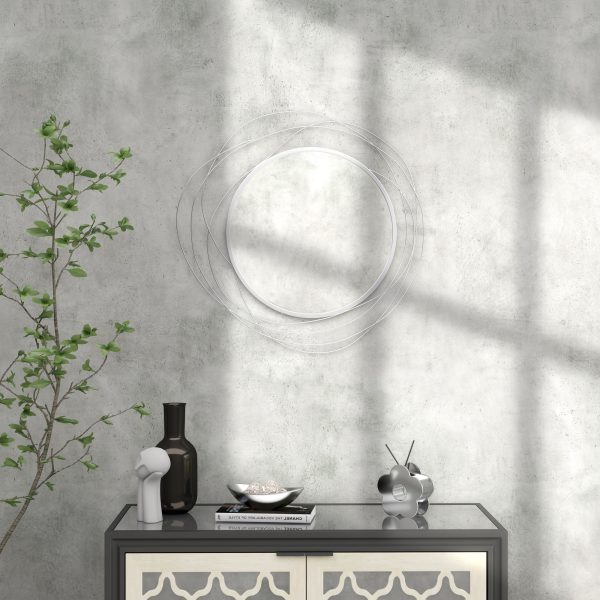 HOMCOM Metal Wall Art 65cm Round Mirror for Living Room Dining Room Silver - Image 7