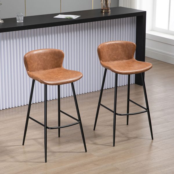 HOMCOM Bar Stools Set of 2, PU Leather Bar Chairs with Back and Steel Legs - Image 2