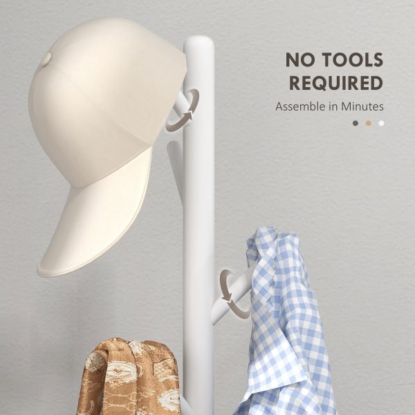 HOMCOM Coat Rack Bamboo Coat Stand with 8 Hooks for Handbags, White - Image 6