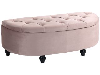 HOMCOM Semi-Circle Storage Ottoman Bench Tufted Upholstered Accent Footrest
