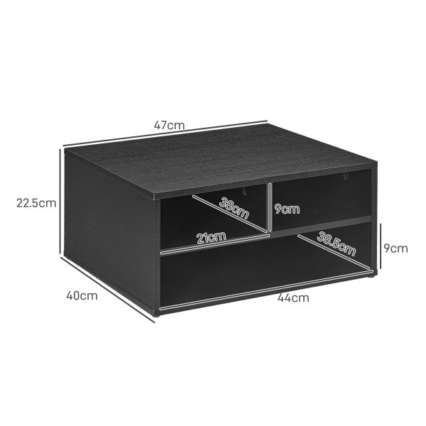 HOMCOM Desktop Printer Stand with 3 Open Compartments, Desk Organiser, Black - Image 2
