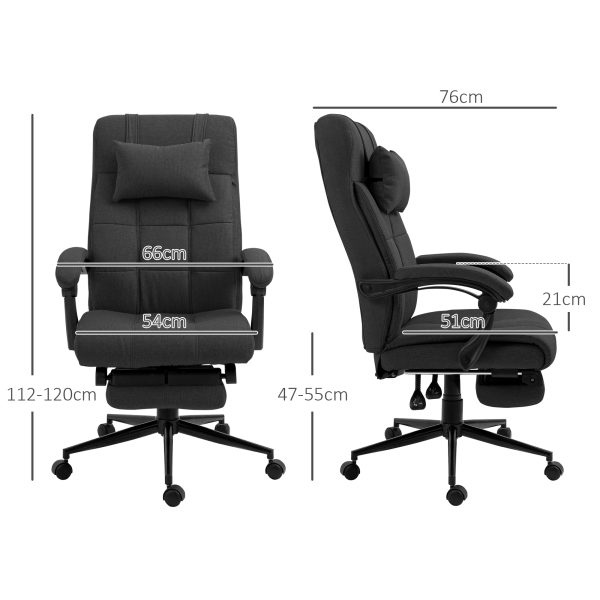 Vinsetto Office Chair with Adjustable Height, Wheels, Footrest, Black - Image 3