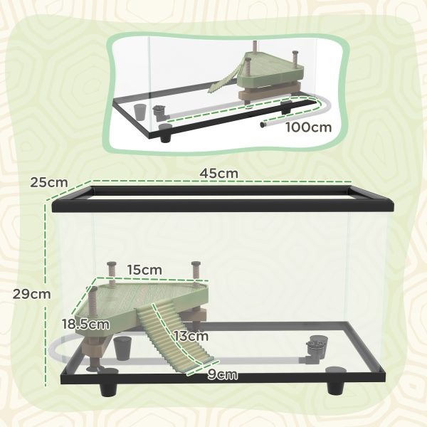 PawHut Turtle Tank 28L Glass Turtle Aquarium w/ Easy-Drain 45 x 25 x 29cm - Image 4