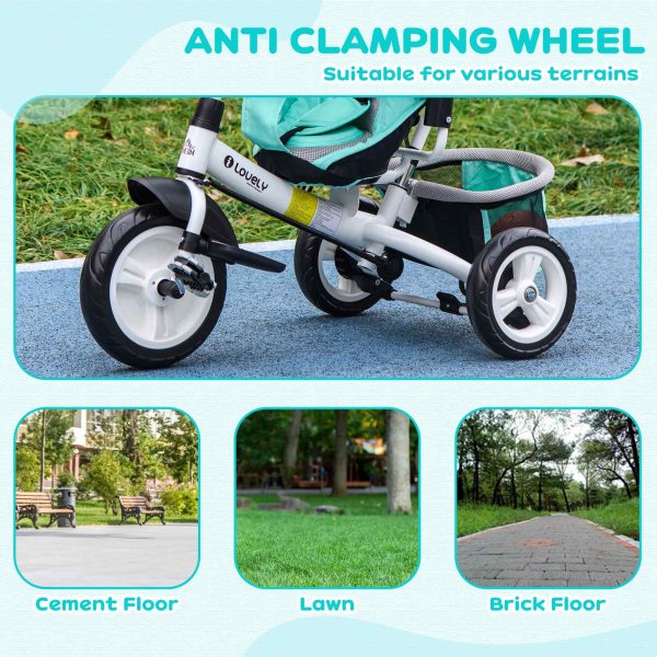 HOMCOM 6 in 1 Kids Trike, Stroller with Parent Handle, Green - Image 5