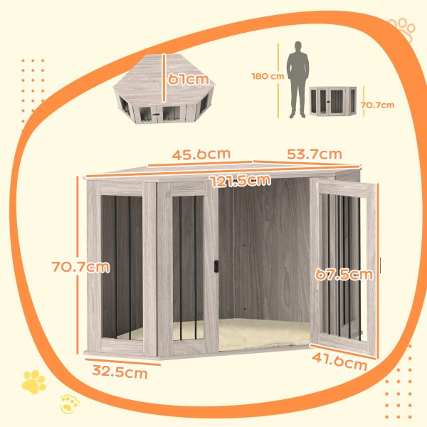 PawHut Dog Crate Furniture for Large Dogs w/ Cushion, Door - Walnut Brown - Image 5