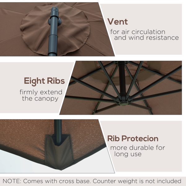 Outsunny 3m Garden Banana Parasol Cantilever Umbrella withCrank& Base, Brown - Image 4