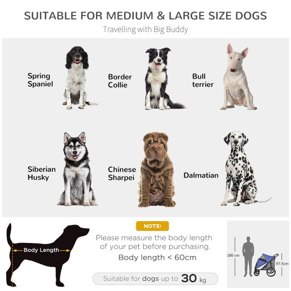 PawHut Foldable Pet Stroller with Cushion, for M, L Dogs - Blue - Image 3