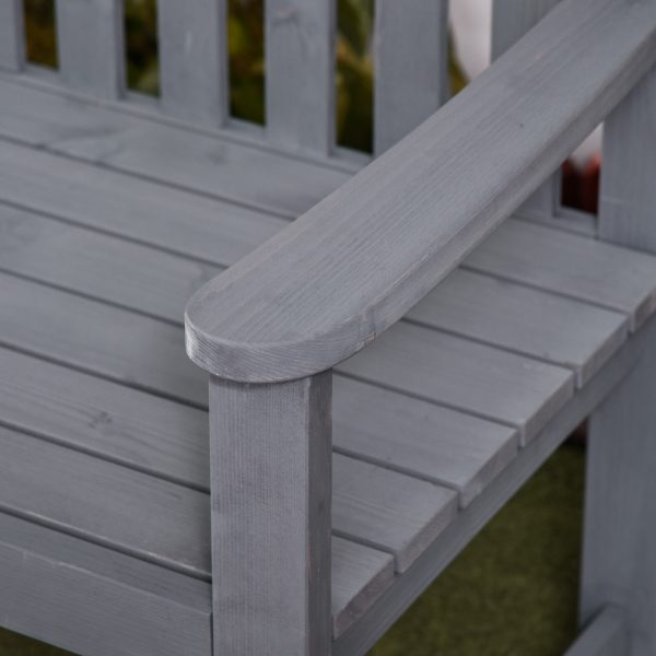 Outsunny 2 Person Garden Bench Wooden Outdoor Furniture with Armrest Grey - Image 8
