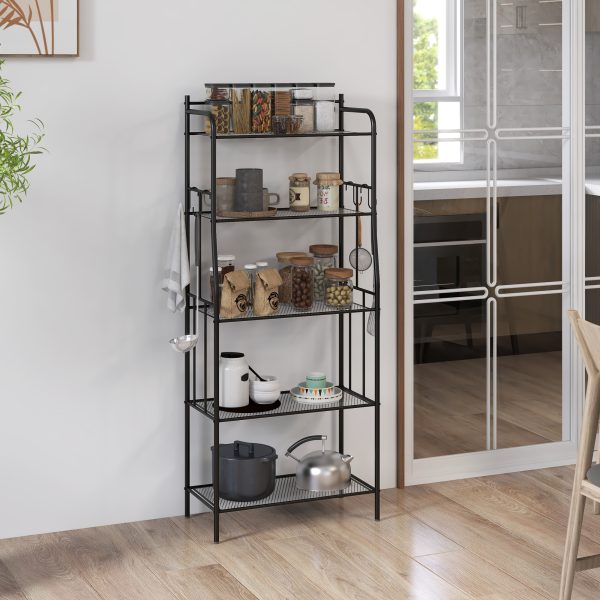 HOMCOM 5-Tier Kitchen Storage Unit, Microwave Stand with Open Shelves and Hooks - Image 4
