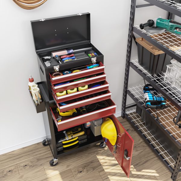 HOMCOM Tool Cabinet on Wheels with 5 Drawers Top Tool Chest Roller Cabinet Combo - Image 8