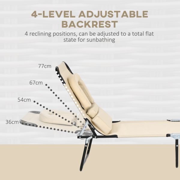 Outsunny Folding Sun Lounger Set of 2 Reclining Chair with Reading Hole Sand - Image 4
