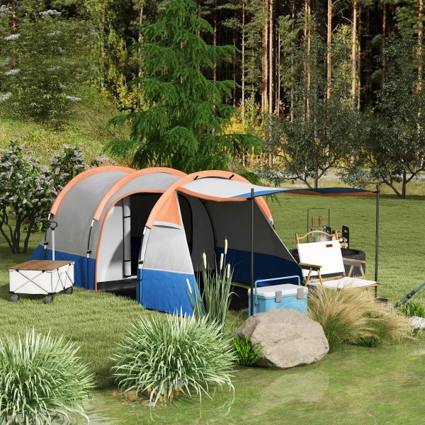 Outsunny 2-3 Man Camping Tunnel Tent with Bedroom and Living Room, Orange - Image 2