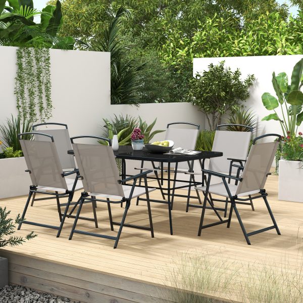 Outsunny 7 Pieces Garden Table and Chairs with Tempered Glass Top Grey - Image 2