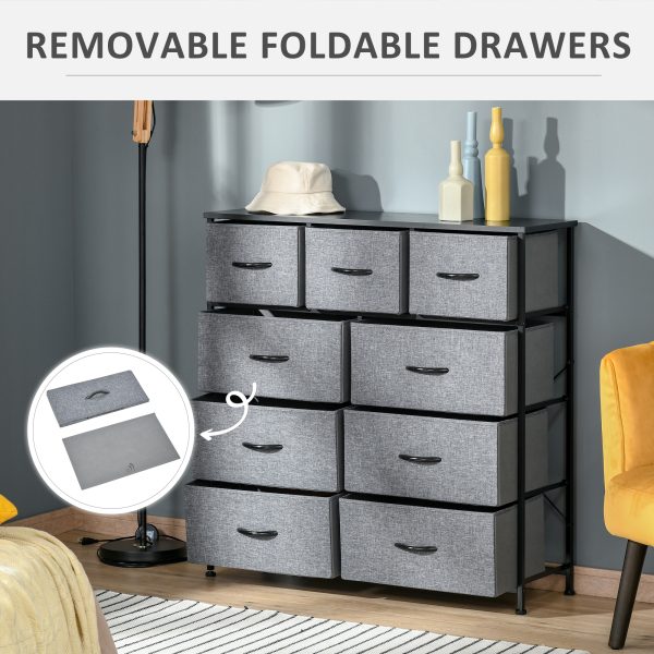 HOMCOM 9 Drawers Storage Chest Dresser Organizer Unit w/ Foldable Bin - Image 6