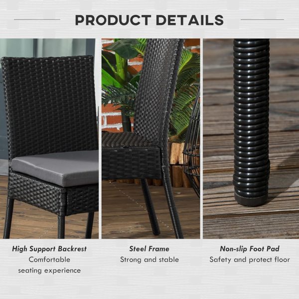 Outsunny 4 PCs Rattan Garden Chairs with Cushion, Wicker Dining Chairs, Black - Image 4